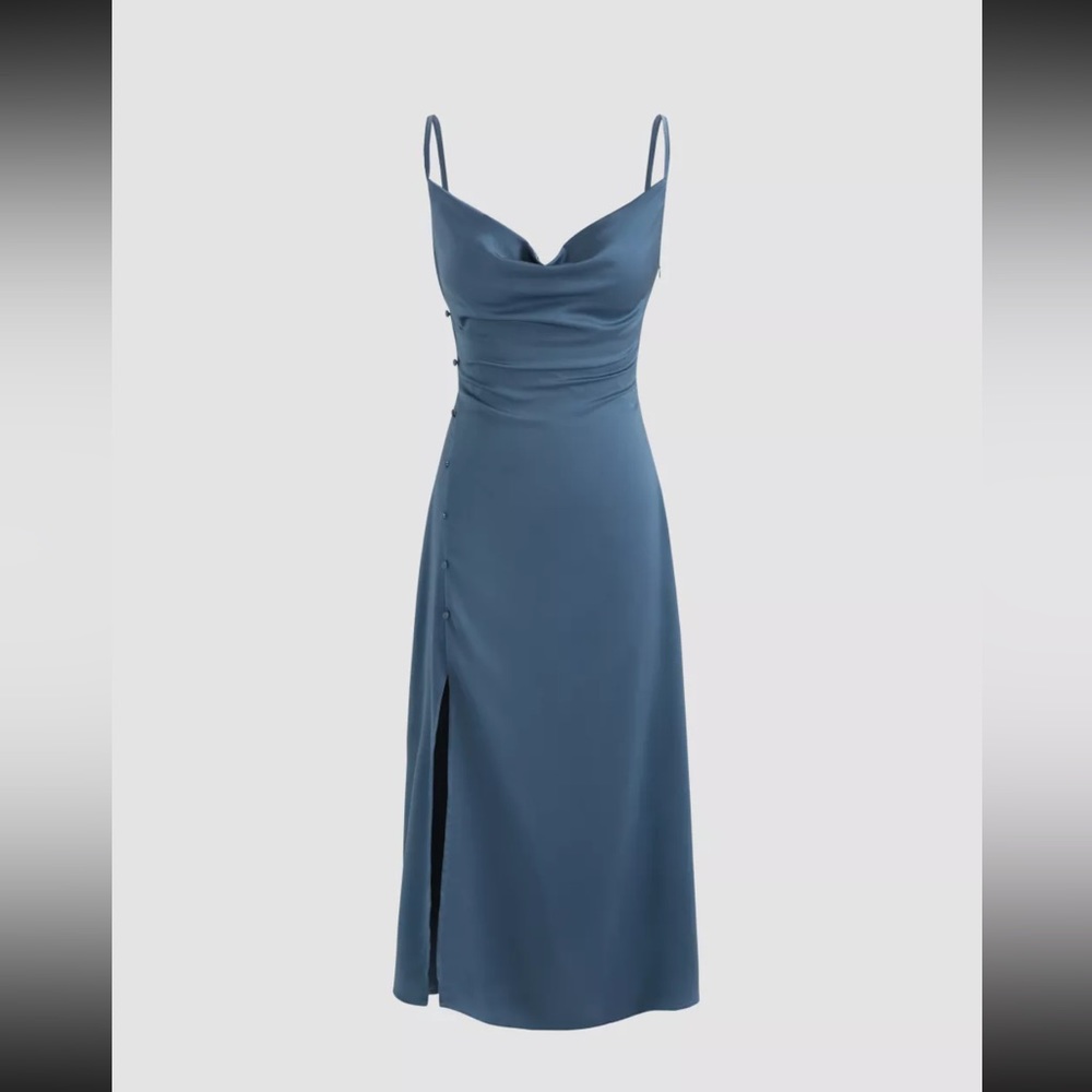 Cider Blue Cowl Neck Slit Midi Dress Size XL